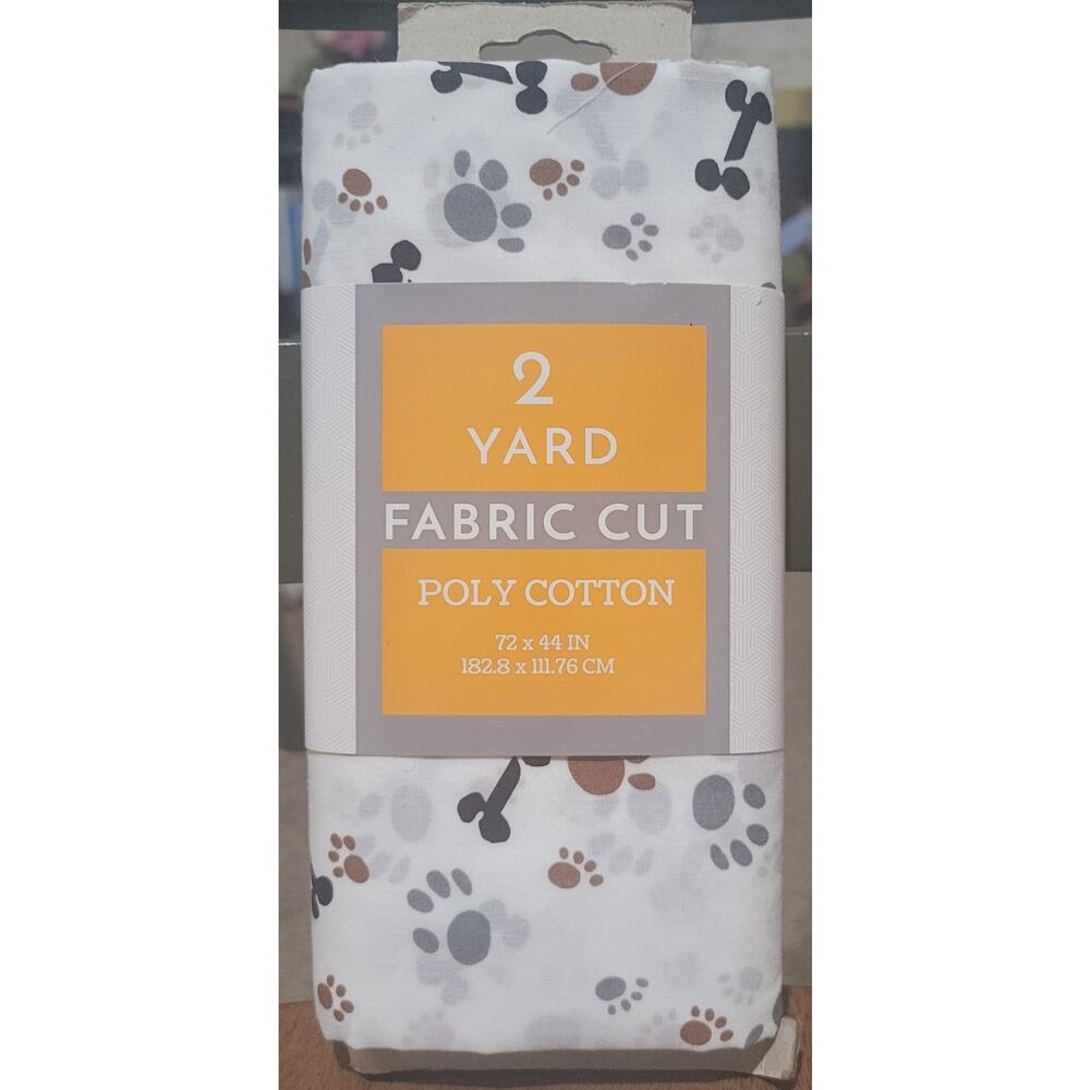 Dog Lover Fabric Poly Cotton 2 Yd Fabric Cut 72" x 44" White Bones Paw Prints